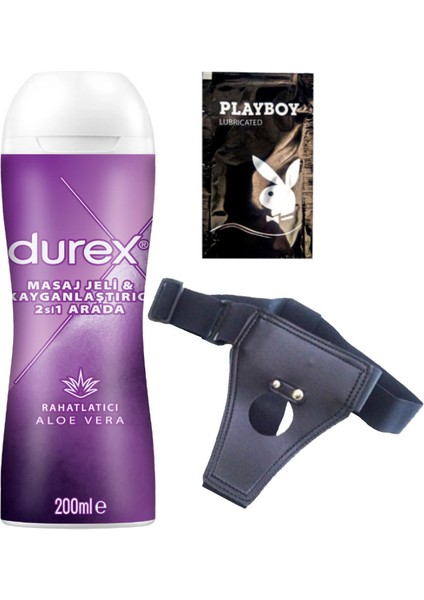 Aloe Vera 2in1 Masaj & Kayganlaştırıcılı Jel + Siyah Deri Strap-On Kemeri + Ply Jel