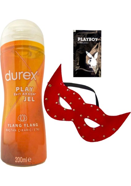 Play 2si1 Arada Ylang Ylang Baştan Çıkartmaya & Kayganlaştırmaya Jel 200 ml + Kırmızı Deri Göz Maskesi + Hediye
