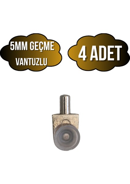 Metal Vakumlu 5mm Geçme Raf Pimi Vantuzlu Dolap Raf Altı Pimi(5mm)(Vantuzlu)(Metal)