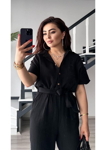Siyah Müslin Kuşaklı Tulum fiyatları