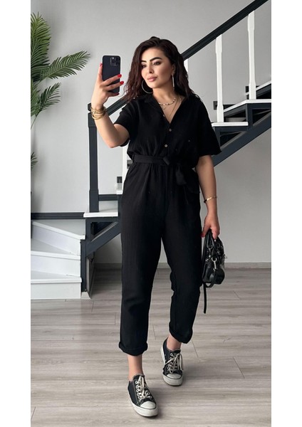 Siyah Müslin Kuşaklı Tulum modelleri