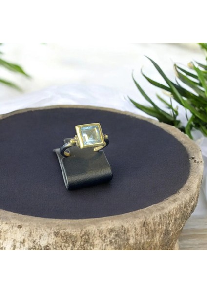 Akuamarin Kare Gümüş Yüzük