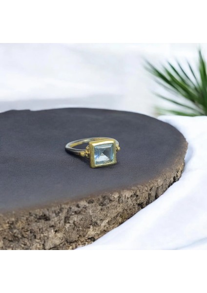 Akuamarin Kare Gümüş Yüzük modelleri