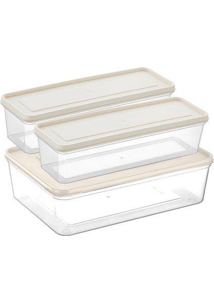2 Adet 1,3 Litre ve 1 Adet 4 Litre Freshkeep 3lü Buzdolabı Organizer Mikrodalga ve Difrize Uygun Saklama Kabı