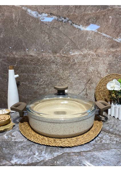 Granit 28 cm Basık Tencere Bakalit Kulp-Krem modelleri