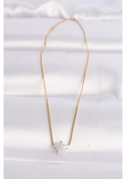 316L Çelik Zincir Altın Renk Zincirli Gümüş Renk Deniz Yıldızı Tasarımlı Kolye modelleri