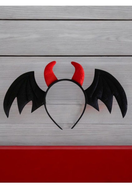 Cadılar Bayramı Yarasa Kanatlı Şeytan Taç Halloween Aksesuarı Siyah