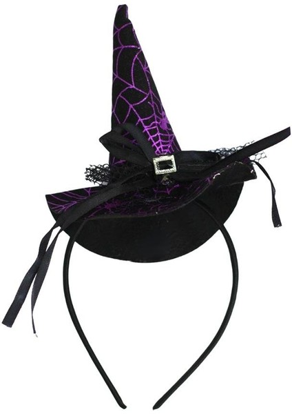 Cadı Şapkalı Halloween Parti Tacı Tüllü Cadılar Bayramı Aksesuarı Mor fiyatları