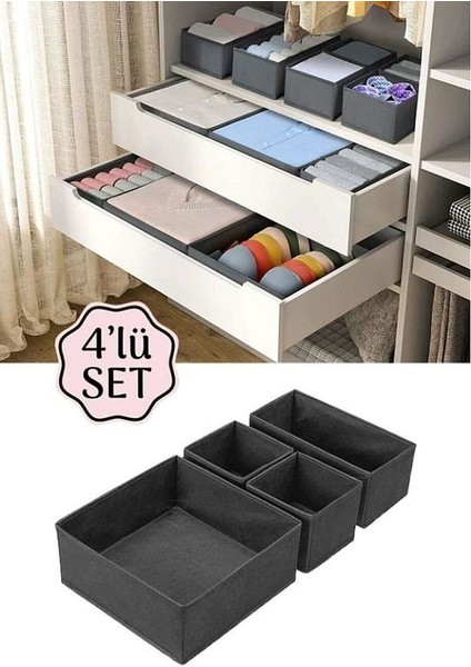4'lü Dolap Içi ve Çekmece Içi Düzenleyici Organizer Giysi, Çorap, Iç Çamaşırı Saklama Kutu Seti