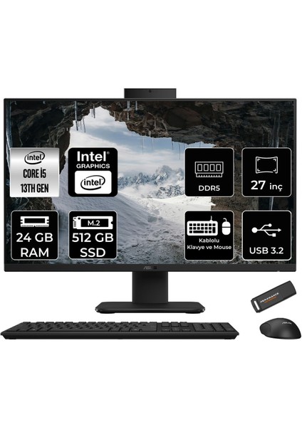 V470 Intel Core I5 13420H 24GB 512GB SSD 27" Fhd 100Hz Freedos All In One Bilgisayar & Per4 USB Bellek V470I58512B0DP312
