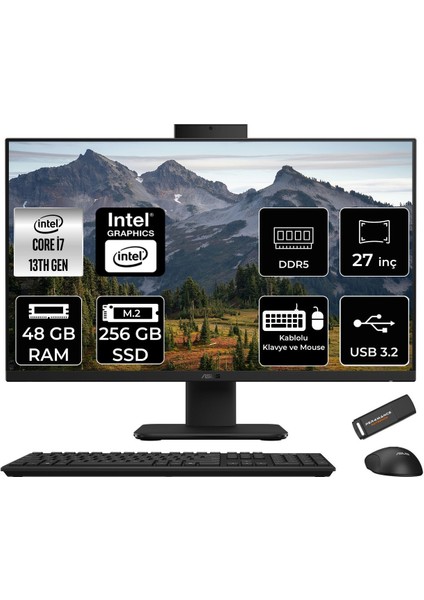 V470 Intel Core I7 13620H 48GB 256GB SSD 27" Fhd 100Hz Freedos All In One Bilgisayar & Per4 USB Bellek V470I716512B0DP326