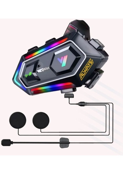Y20 Max Motorsiklet Intercom Su Geçirmez Kask 2 Kişi Telsiz Bağlantılı Intercom Rgb Intercom