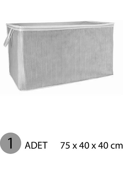 Alas Gri Çizgili Fermuarlı Maxi Boy Hurç Yastık-Yorgan-Kıyafet Düzenleyici 75*40*40 cm
