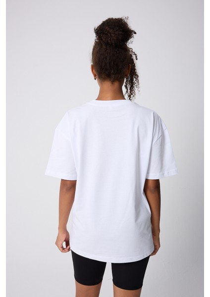Karma Baskılı Oversize Pamuklu Beyaz Kadın T-Shirt fiyatları