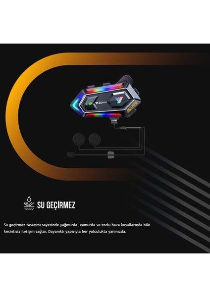 Y20 Max Motorsiklet Intercom Su Geçirmez Kask 2 Kişi Telsiz Bağlantılı Intercom Rgb Intercom