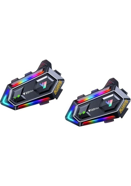 2 Adet Y20 Max Telsiz Özellikli Bt5.3 Motosiklet Kask Kulaklık Rgb Motorsiklet Interkom