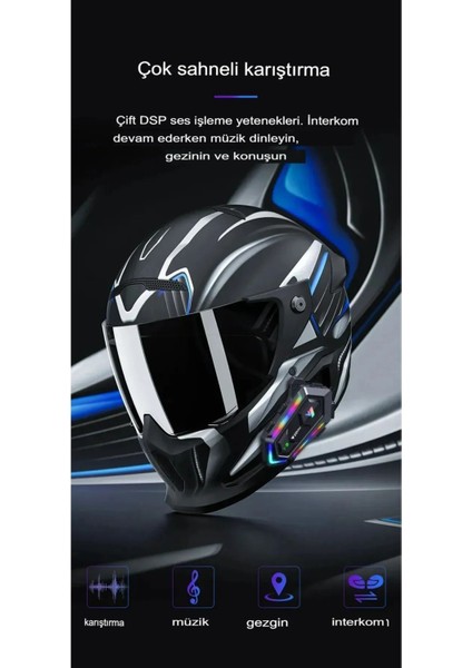 2 Adet Y20 Max Telsiz Özellikli Bt5.3 Motosiklet Kask Kulaklık Rgb Motorsiklet Interkom modelleri