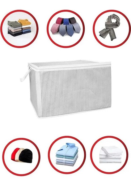 Alas Gri Çizgili Fermuarlı Mini Boy Hurç Yastık-Kazak-Kıyafet Düzenleyici 45*40*30 cm fırsatları