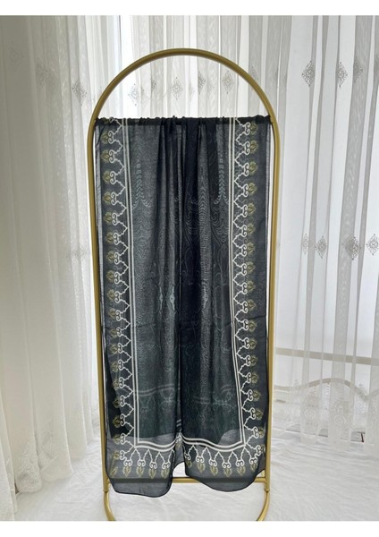 Retro Desen Pamuk Şal Antrasit