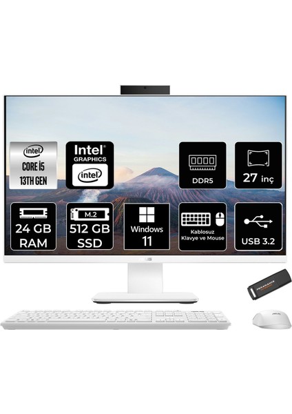 V470 Intel Core I5 13420H 24GB 512GB SSD 27" Fhd 100Hz Windows 11 Pro All In One Bilgisayar & Per4 USB Bellek V470I58512W0DP392
