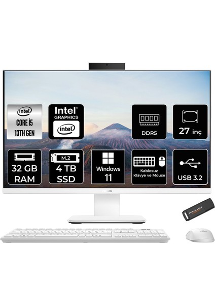 V470 Intel Core I5 13420H 32GB 4tb SSD 27" Fhd 100Hz Windows 11 Pro All In One Bilgisayar & Per4 USB Bellek V470I58512W0DP400