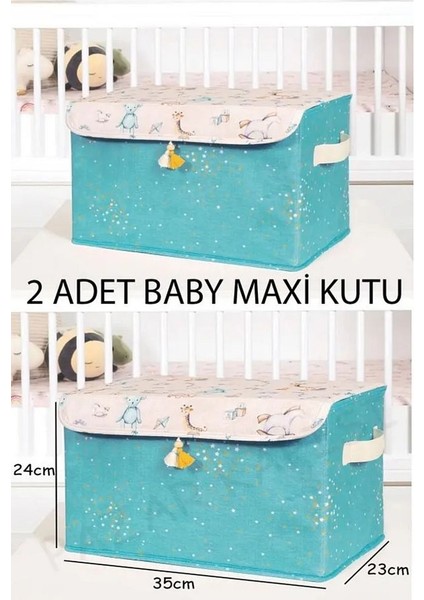 (2 Adet)Baby Çok Amaçlı Kapaklı Kutu Düzenleyici Maxi (Mavi) 35X24X23