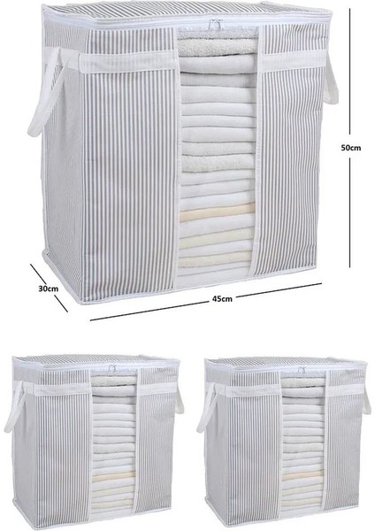 (2 Adet) Alas Pencereli Saklama Çantası Çizgili Çok Amaçlı 50X45X30 cm