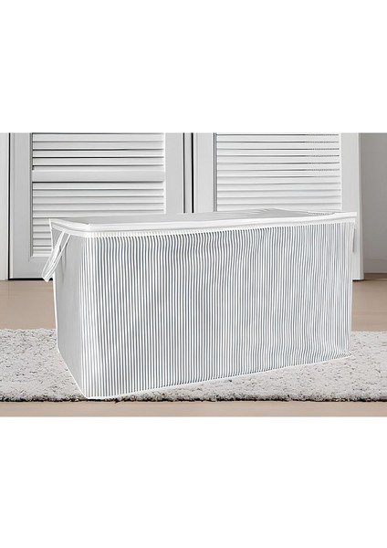 (5 Adet) Alas Gri Çizgili Fermuarlı Maxi Boy Hurç Yastık-Yorgan-Kıyafet Düzenleyici 75*40*40 cm modelleri