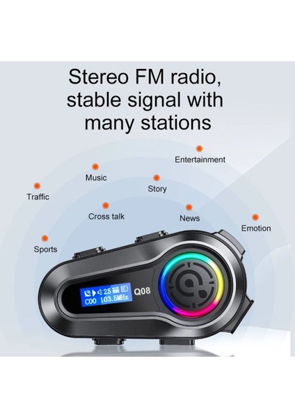 Q08 5.3 Uyumlu Bluetooth Motosiklet Kask Kulaklık Intercom Işıklı Motorsiklet Interkom indirimleri