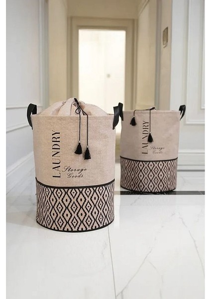 Bej Kumaş Büzgülü Katlanır Kirli Çamaşır Sepeti-Çocuk Oyuncak Düzenleyici Çok Amaçlı 35X35X50CM fiyatları