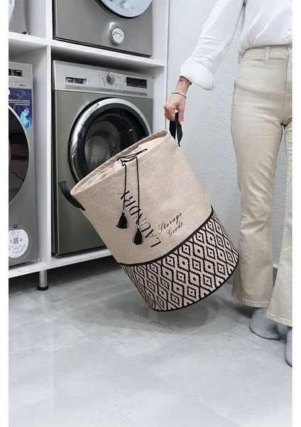 Bej Kumaş Büzgülü Katlanır Kirli Çamaşır Sepeti-Çocuk Oyuncak Düzenleyici Çok Amaçlı 35X35X50CM fırsatları