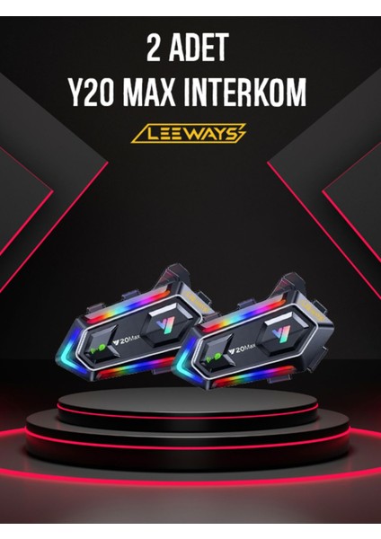 2 Adet Y20 Max Telsiz Özellikli 5.3 Motosiklet Kask Kulaklık Intercom Işıklı Motorsiklet Interkom