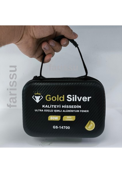 Gold Silver GS-14700 80W Şarjlı Avcı Feneri | 5000 Lümen | Alüminyum Gövde | 8000 Mah Pil