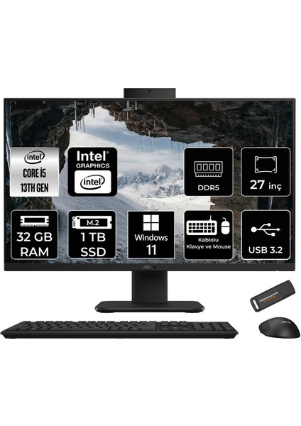 V470 Intel Core I5 13420H 32GB 1tb SSD 27" Fhd 100Hz Windows 11 Pro All In One Bilgisayar & Per4 USB Bellek V470I58512B0DP398