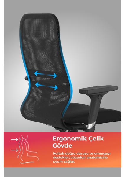 Ergolife Sit 8 Ofis Koltuğu | Tekerlekli, Fileli, Ayarlanabilir Bilgisayar Sandalyesi -DF.D.1.243 fiyatları
