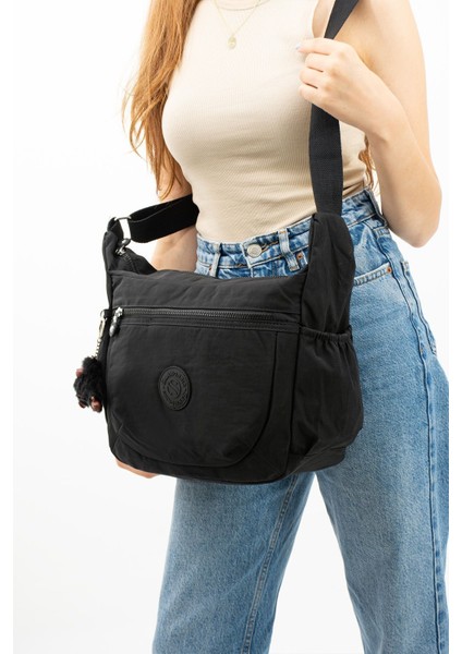 Unısex Suya Dayanıklı Krinkıl Kumaş Çapraz Siyah Renkli Günlük Okul Seyahat ve Omuz Çantası modelleri