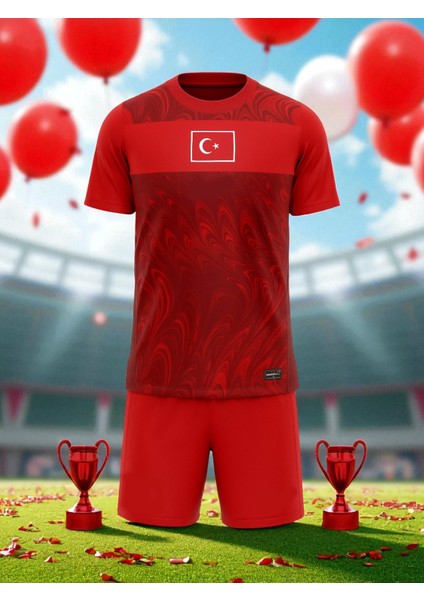 Özel Tasarım Isme Özel Yazdırmalı Türkiye Kırmızı Çocuk Milli Takım Forma Tişört ve Short Takımı