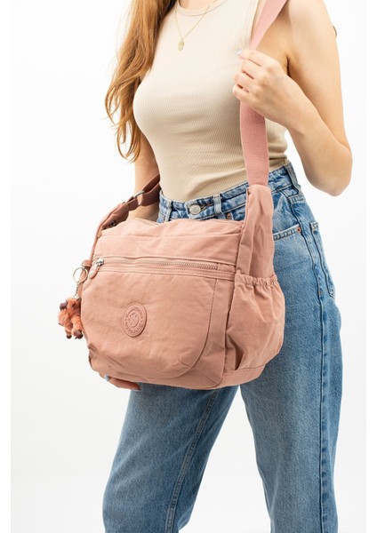 Unısex Suya Dayanıklı Krinkıl Kumaş Çapraz Pembe Renkli Günlük Okul Seyahat ve Omuz Çantası modelleri