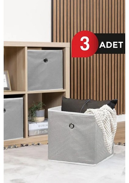 (3 Adet) Alas Raf Organizer Kutu Seti (30*30*30 Cm) Yeni Sezon Nano Teknoloji Su Geçirmez Kumaş Gri