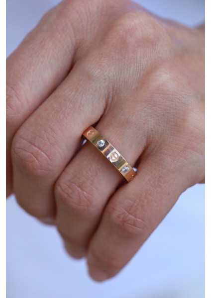 14 Ayar Altın Taşlı Çivi Model Rose Yüzük