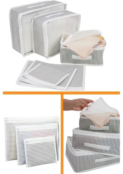 (2 Set) 6'lı Valiz Düzenleyici Set - Çizgili fiyatları