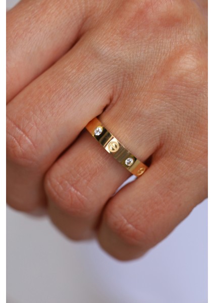 14 Ayar Altın Taşlı Çivi Model Yüzük