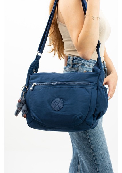 Unısex Suya Dayanıklı Krinkıl Kumaş Çapraz Lacivert Renkli Günlük Okul Seyahat ve Omuz Çantası fiyatları