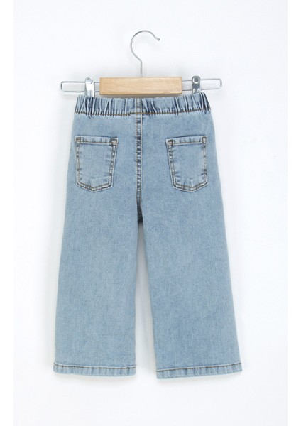 Kız Çocuk Beli Lastikli Kot Pantolon Geniş Paça Rahat Kalıp Jean modelleri