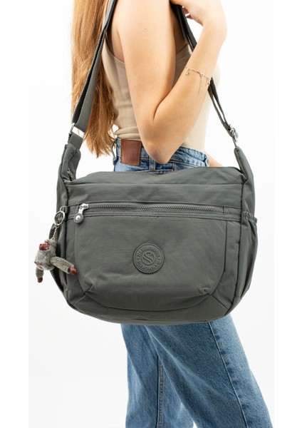 Unısex Suya Dayanıklı Krinkıl Kumaş Çok Gözlü Çapraz Koyu Gri Renkli Okul Seyahat ve Omuz Çantası fiyatları