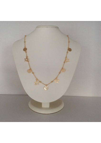 Yıldızlı Yuvarlak Metal Detaylı Kolye Altın Renk fiyatları