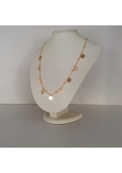 Yıldızlı Yuvarlak Metal Detaylı Kolye Altın Renk modelleri