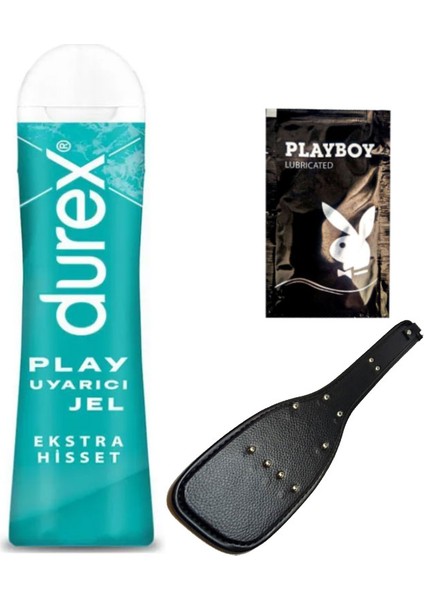 Play 50 ml Ekstra Hisset Uyarıcılı Jel + Siyah Deri Şaplak + Ply Jel