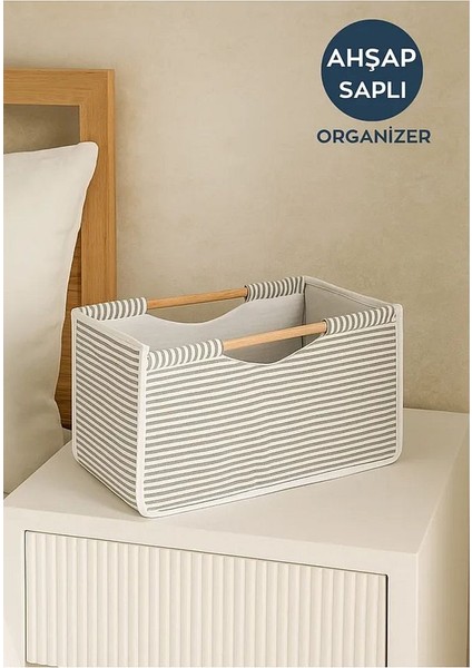Alas Tahta Saplı Kumaş Kutu Organizer/düzenleyici 32X17X18CM