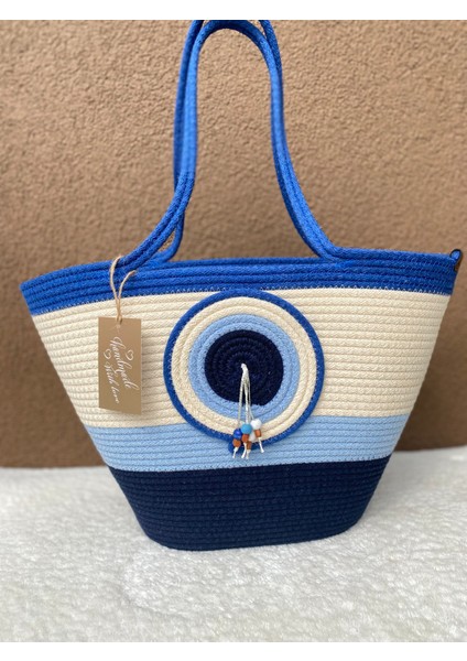Hasır Çanta,plaj Çantası,kol Çantası Nazar Boncuğu Çanta